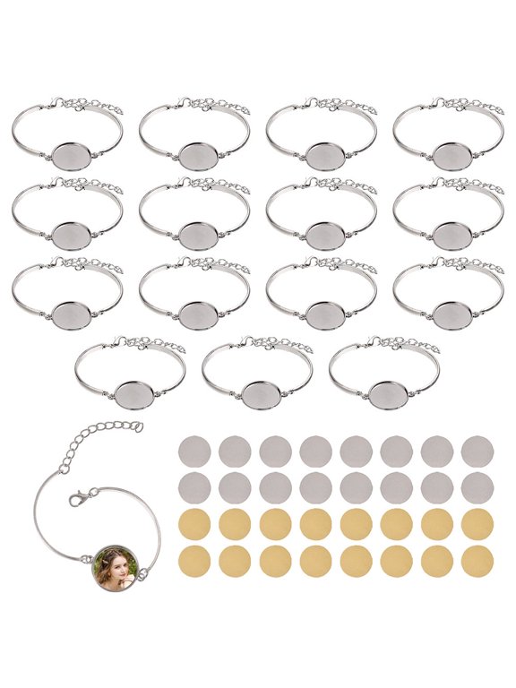 16 Sets Sublimation Blank Bracelets Sets Sublimation Round Bracelet Trays Suitable DIY for DIY Production of Various Commemorative Jewelry