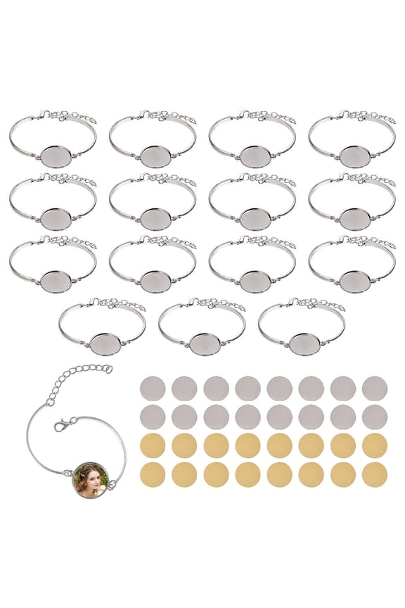 16 Sets Sublimation Blank Bracelets Sets Sublimation Round Bracelet Trays Suitable DIY for DIY Production of Various Commemorative Jewelry