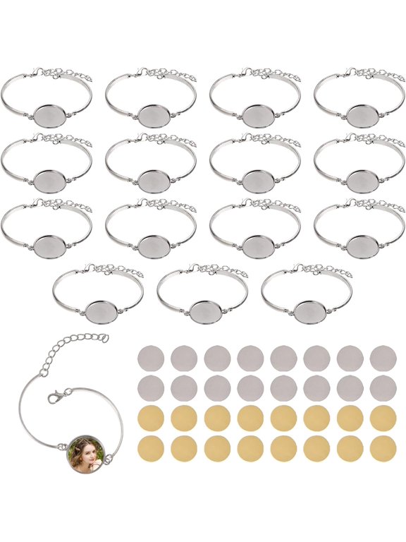 16 Sets Sublimation Blank Bracelets Sets Sublimation Round Bracelet Trays Suitable for DIY Production of Various Commemorative Jewelry Creative Craft