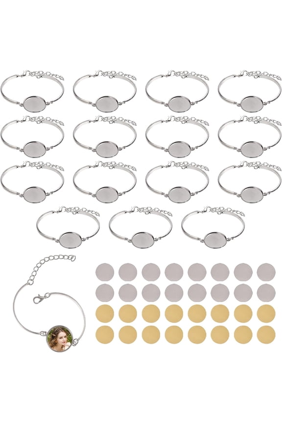 16 Sets Sublimation Blank Bracelets Sets Sublimation Round Bracelet Trays Suitable for DIY Production of Various Commemorative Jewelry for DIY
