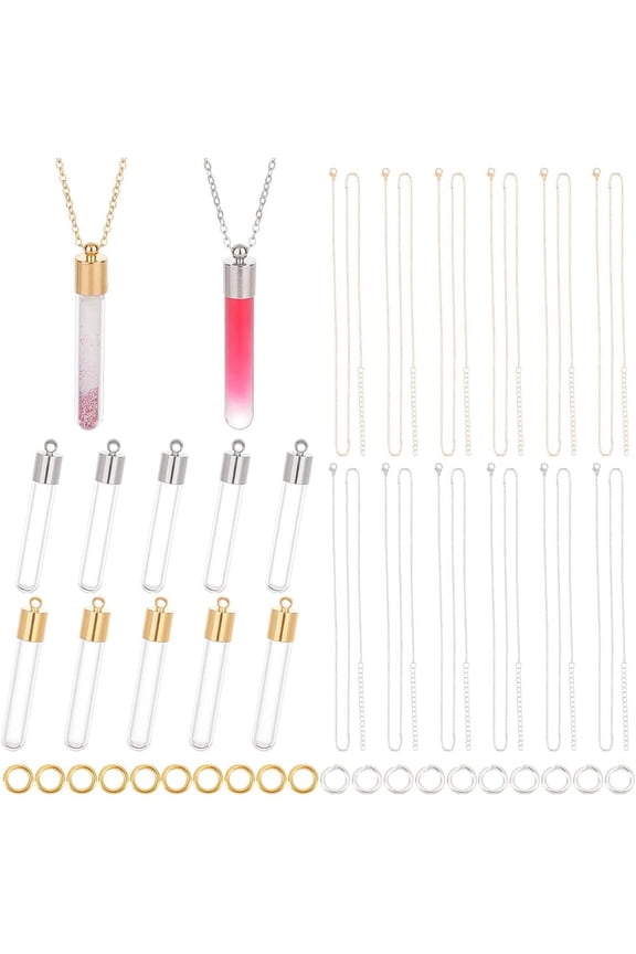 16 Sets Vial Pendant Glass Vial Necklace Golden Platinum 16Pcs Chains Necklace Tiny Clear Bottle Hourglass Memory Wish Bottle Empty for DIY Beads Perfume Hair Jewelry Making DIY