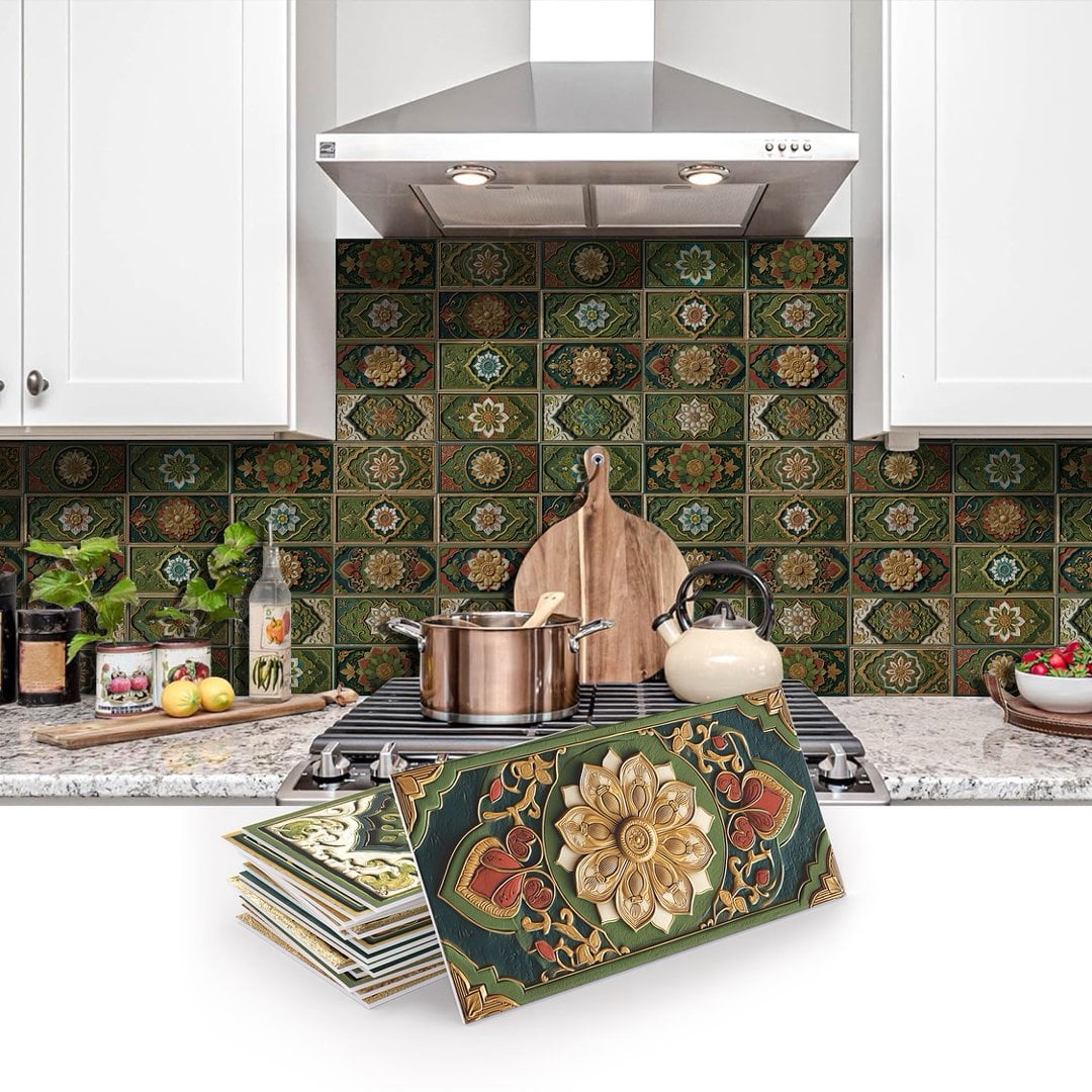 16 Sheet Foaming Board Vinyl Tiles Stickers Wall Decals 8" x 4" Waterproof Peel and Stick Backsplash for Kitchen Bathroom Flowers Pattern Mural