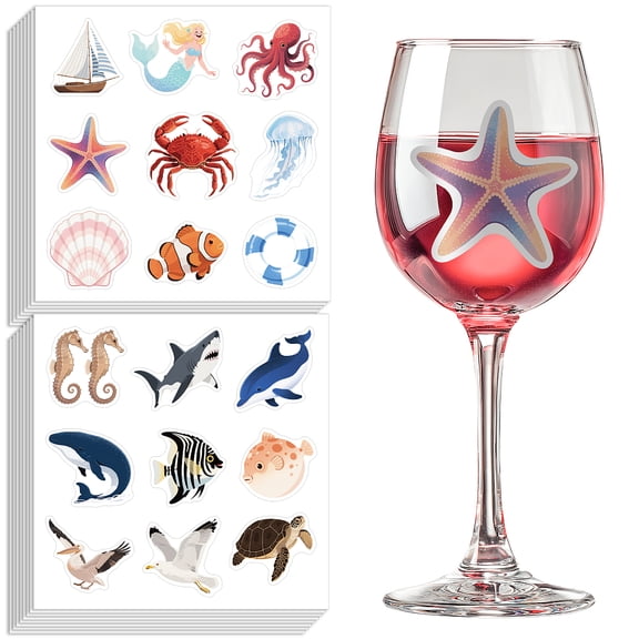 16 Sheets 144 Pcs Glass Drink Markers Wine Stickers for Glasses Self-adhesive Wine Stickers for Tasting Party BBQ Wedding