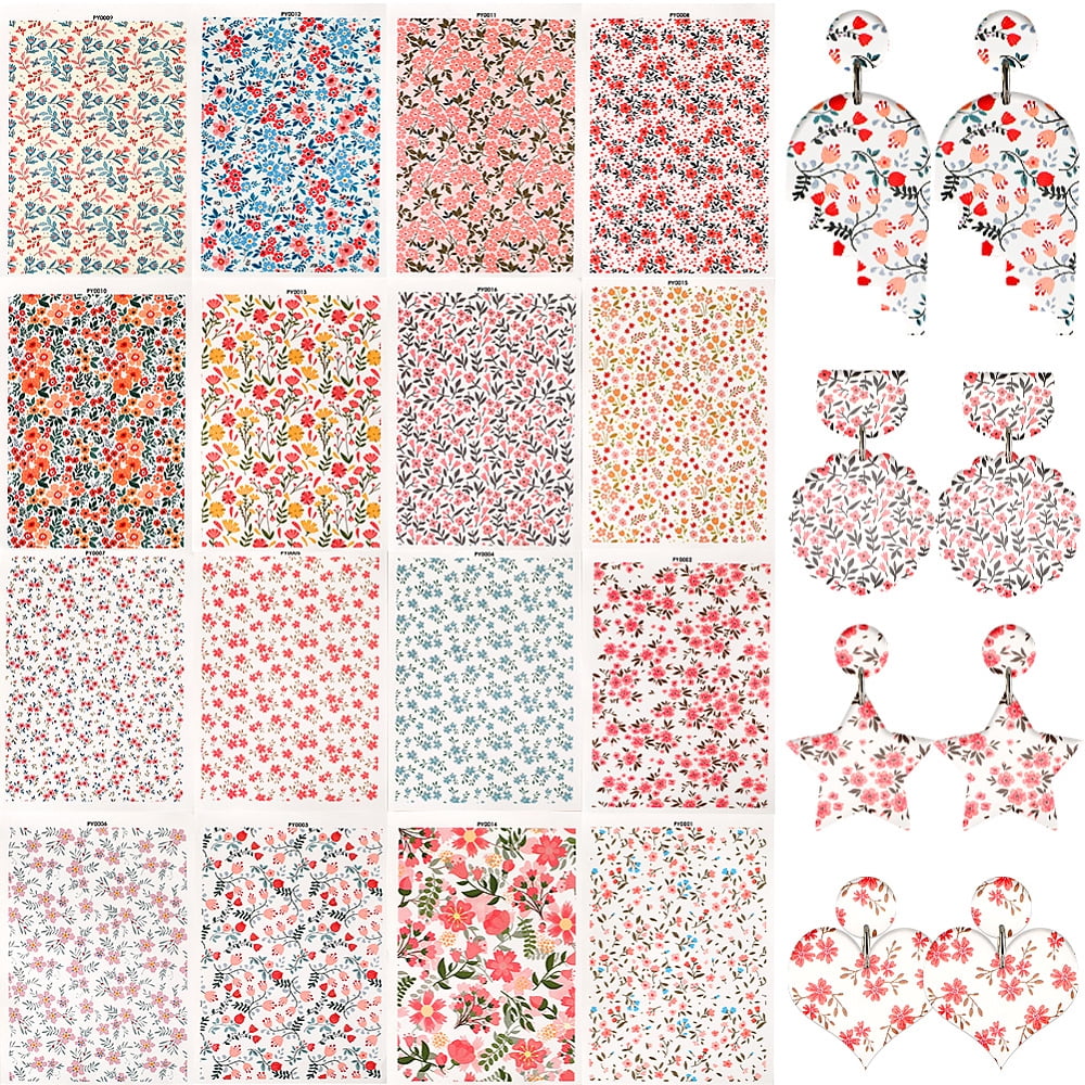 16 Sheets 16 Style Flower Pattern Ceramics Clay Water Transfer Paper Underglaze Transfer Decals for DIY Earrings Pendants Hair Clip