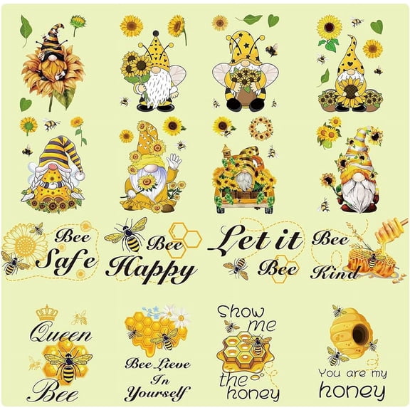16 Sheets 2 Style Sunflower Window Clings Honey Bee Gnome Spring Window Stickers Window Decor Decals for Fridge