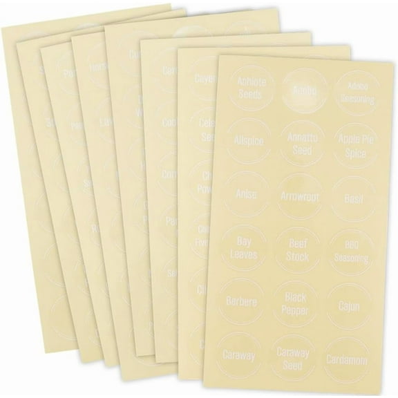 16 Sheets 2304Pcs Seasoning Jar Stickers Spice Bottle Labels PVC Self Adhesive Preprinted Clear Font Words Waterproof Pantry Name Decals Tags