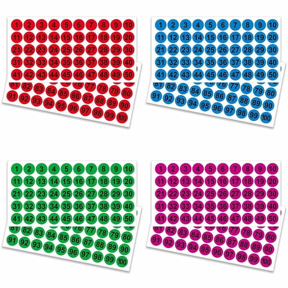 16 Sheets 4 Colors Adhesive Sticker Labels for Card Making Scrapbooking Diary Planner Envelope Notebooks Round with Number