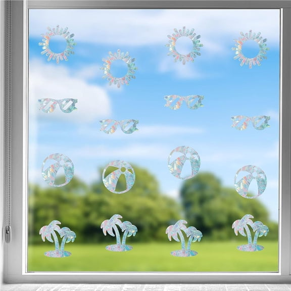 16 Sheets 4 Styles Waterproof PVC Colored Laser Stained Window Film Static Stickers Electrostatic Window Decals Beach Theme Pattern diy