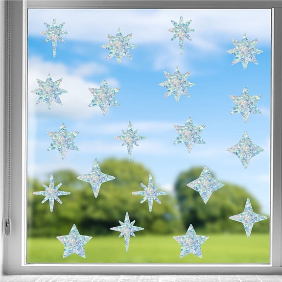 16 Sheets 4 Styles Waterproof PVC Colored Laser Stained Window Film Static Stickers Electrostatic Window Decals Star Pattern 350x840mm DIY