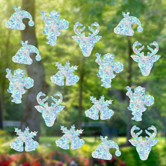 16 Sheets 4 Styles Waterproof PVC Colored Laser Stained Window Film Static Stickers Electrostatic Window Stickers Rectangle Deer 330x830mm creative