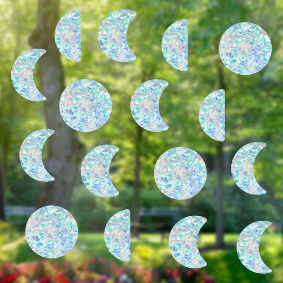 16 Sheets 4 Styles Waterproof PVC Colored Laser Stained Window Film Static Stickers Electrostatic Window Stickers Rectangle Moon Pattern for Handmade