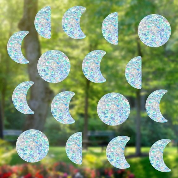 16 Sheets 4 Styles Waterproof PVC Colored Laser Stained Window Film Static Stickers Electrostatic Window Stickers Rectangle Moon Pattern