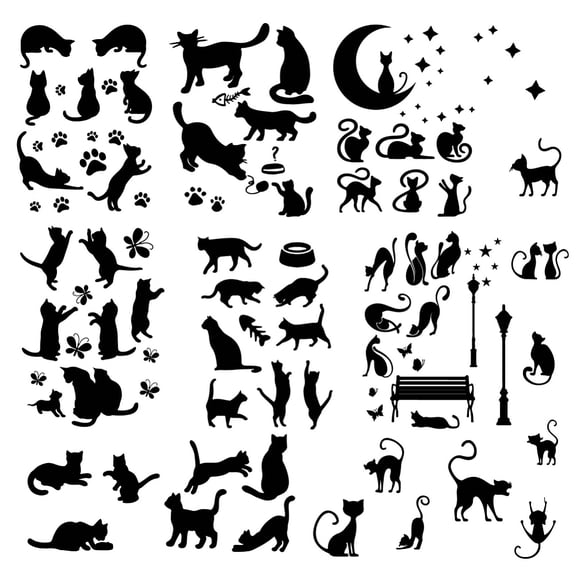16 Sheets 8 Styles PVC Waterproof Wall Stickers Self-Adhesive Decals for Window or Stairway Home Decoration Rectangle Cat Pattern 200x145mm diy
