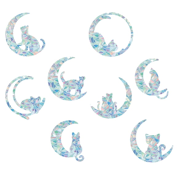 16 Sheets 8 Styles Waterproof PVC Colored Laser Stained Window Film Static Stickers Electrostatic Window Stickers Cat Shape 330x830mm