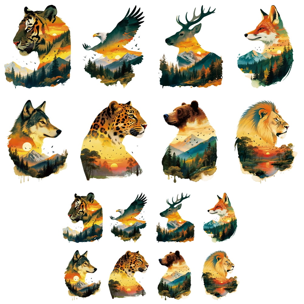 16 Sheets Animal Iron on Transfers for T-Shirts Animals Landscapes DTF ...