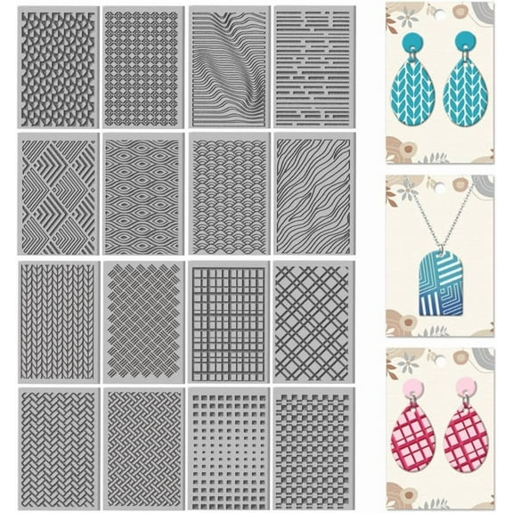 16 Sheets Artistic Lines Clay Texture Mat Wavy and Plaid Pattern Polymer Clay Texture Sheets DIY Tools DIY