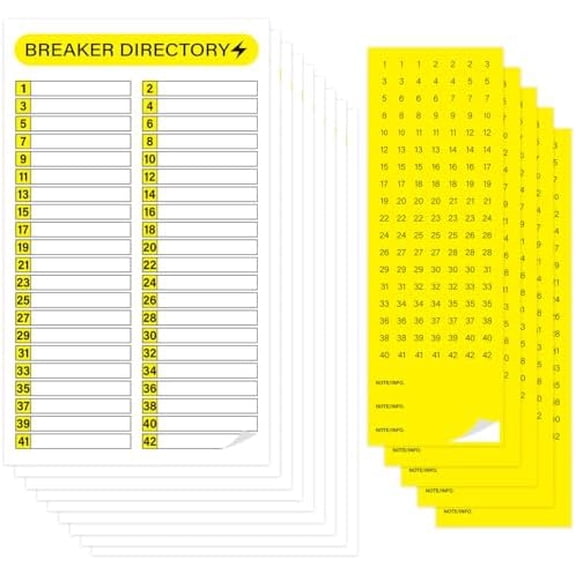 16 Sheets Breaker Panel Labels, Electrical Box Sticker Numbers Breaker Panel Labels, Electrical Sticker Number Catalog Load Center Adhesive Waterproof Durable- Yellow