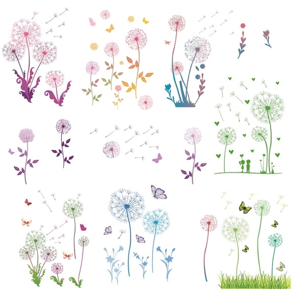 16 Sheets Dandelion Decals Colorful Plant Stickers Flower Window Stickers Waterproof Removable Vinyl Wall Art