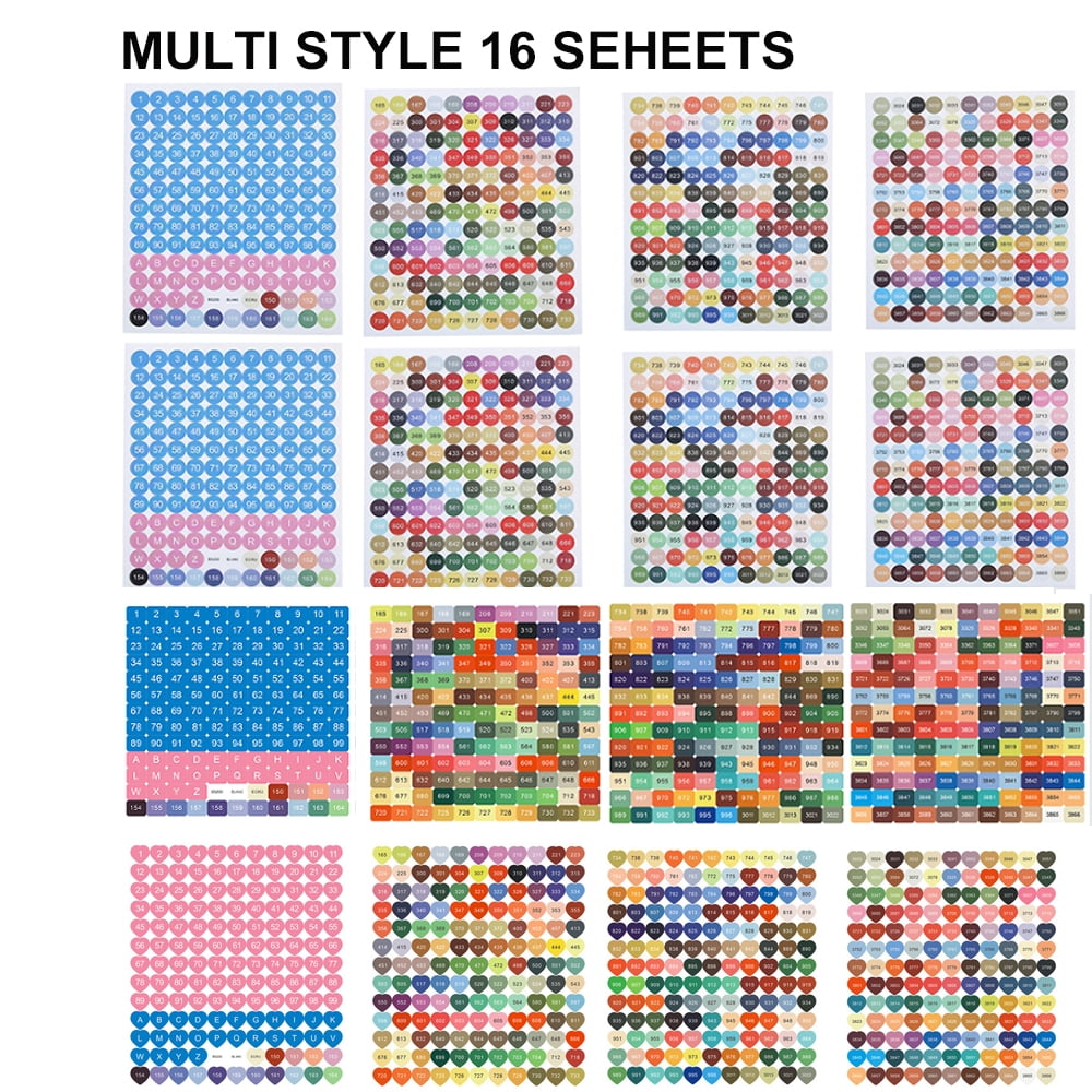 16 Sheets Diamond Painting Labels Self Adhesive Color Number Stickers ...