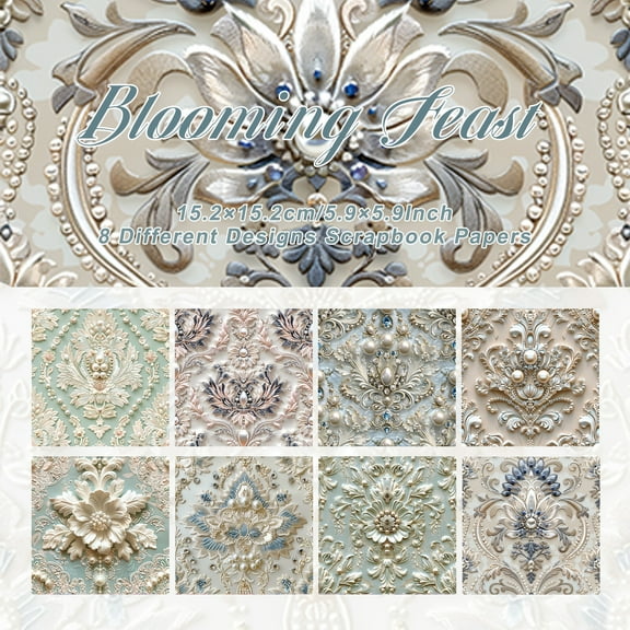 16 Sheets Embossed With Pearl Satin Scrapbook Paper Pad, Art Craft Pattern Paper For For Scrapbooking, Card Making & DIY Crafts, Assorted Festive Designs