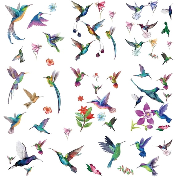 16 Sheets Hummingbird Decals 8 Style Spring Birds Flower Window Stickers Colorful PVC Clings Waterproof Self-Adhesive Vinyl Wall Art for Bathroom Restroom Bedroom Living Room Decorations