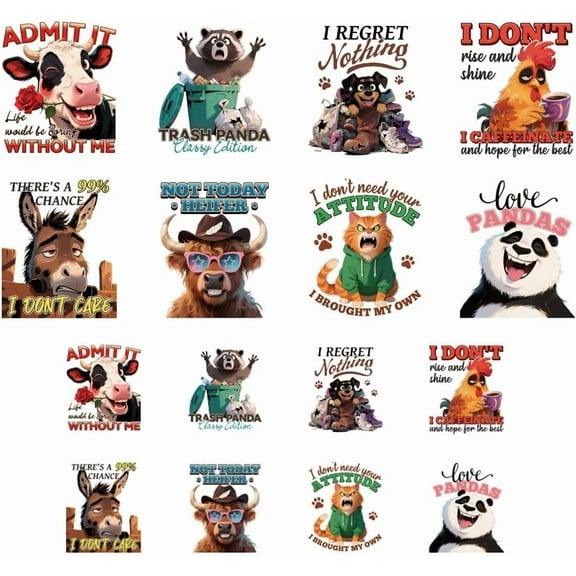 16 Sheets Iron on Transfers for T-Shirts Animals DTF Transfers Ready to Press Washable Iron on Decals for Women Girls Clothing Hat Bag Pillow DIY Crafts