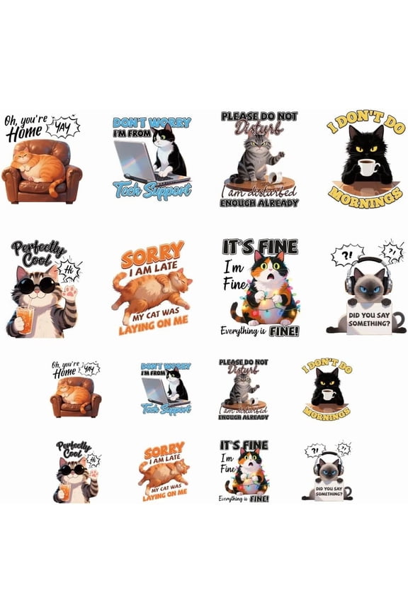 16 Sheets Iron on Transfers for T-Shirts Black Cat DTF Transfers Ready to Press Washable Iron on Decals for Women Girls Clothing Hat Bag Pillow DIY Crafts Colorful DIY