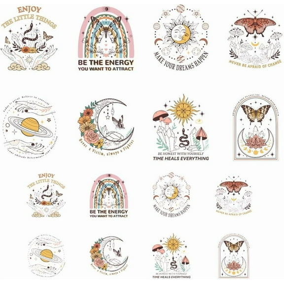 16 Sheets Iron on Transfers for T-Shirts Bohemian Flowers DTF Transfers Ready to Press Washable Iron on Decals for Women Girls Clothing Hat Bag Pillow DIY Crafts Plastic