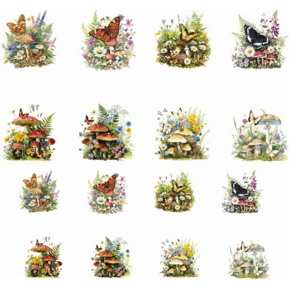 16 Sheets Iron on Transfers for T-Shirts Mushrooms and Butterflies DTF Transfers Ready to Press Washable Iron on Decals for Women Girls Clothing Hat Bag Pillow DIY Crafts Plastic