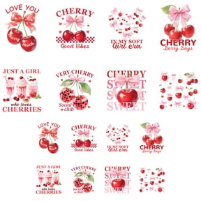 16 Sheets Iron on Transfers for T-Shirts Cherry and Tie DTF Transfers Ready to Press Washable Iron on Decals