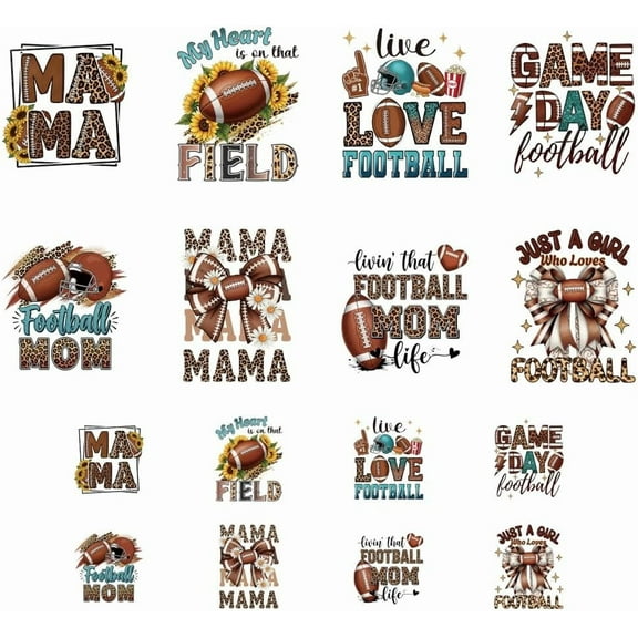 16 Sheets Iron on Transfers forT-Shirts Football DTF Transfers Ready to Press Washable Iron on Decals