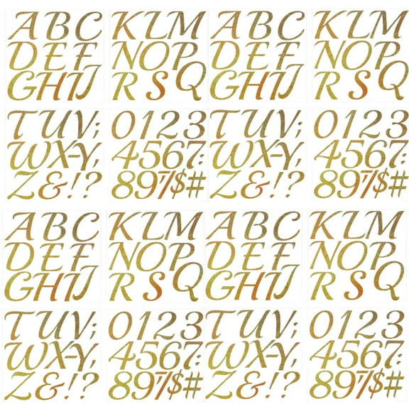 16 Sheets Large Letter Stickers, 3 Inch Handwritten Glitter Gold Vinyl Self Adhesive Alphabet Number Stickers for Outdoor Sign Wall Mailbox Windows Doors Car Poster Board Arts Crafts