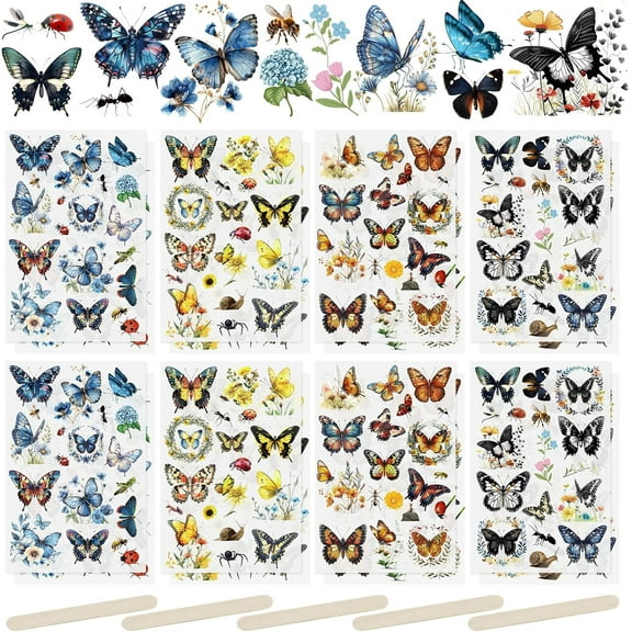 16 Sheets Rub On Transfer Sticker, Butterfly Insect Stickers Waterproof Transfer Decals for DIY Scrapbooking Photo Albums Furniture,5.9 * 3.9in