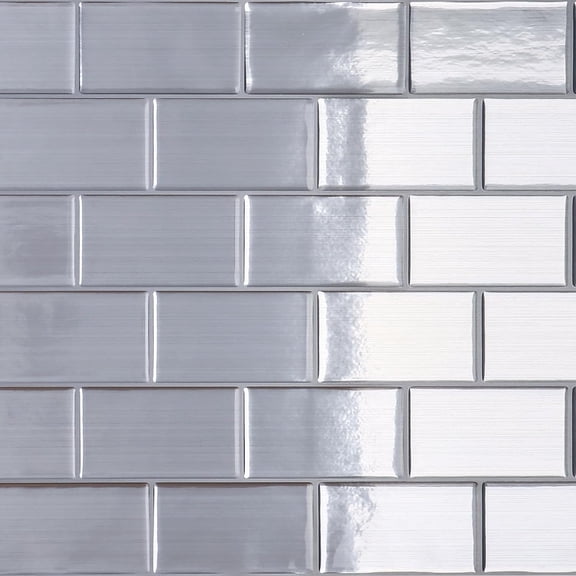 16 Sheets Silver Peel and Stick Subway Tile Backsplash for Kitchen Bathroom 12"x12" 3D Metallic Stainless Steel Look Wall Tile Waterproof Stick on Backsplash Tiles for Living Room Fireplace
