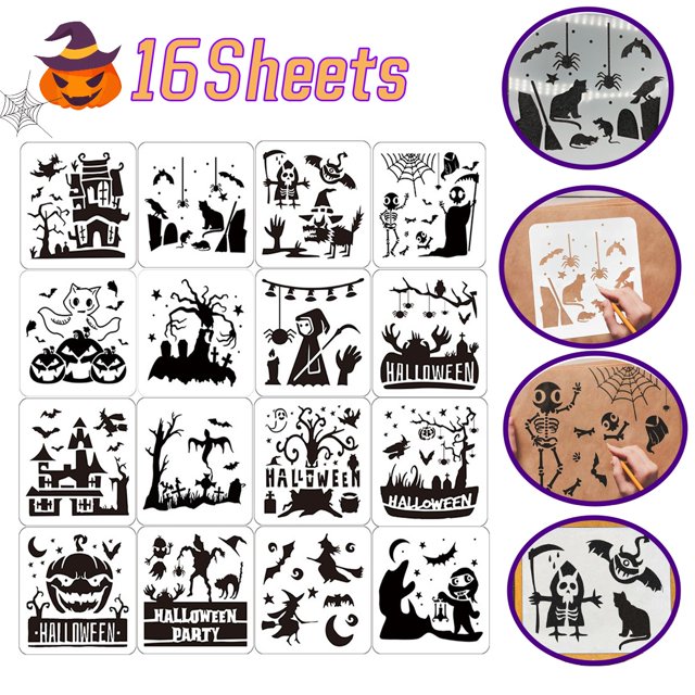 16 Sheets Stencils Halloween Stencils Halloween Templates Halloween ...