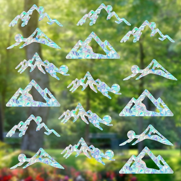 16 Sheets Waterproof PVC Colored Laser Stained Window Film Static Stickers Electrostatic Window Stickers Rectangle Mountain Pattern
