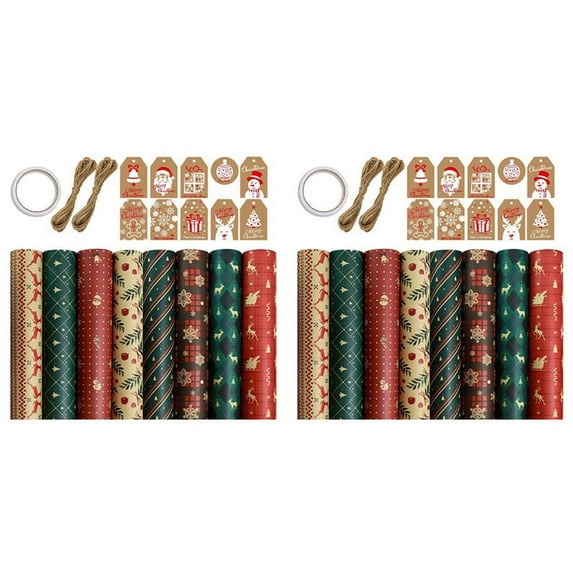 16 Sheets ,for Christmas Birthday Party Wrapping Paper Gift Wrap Papers,Present,16 * wrapping paper 4 * ropes 2 roll * double-sided tape 20 * hang tags,Photo Color