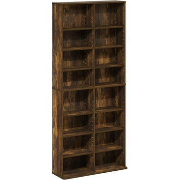 16-Shelf Multimedia Media Storage Tower Rack with Adjustable Shelves, Amber Pine