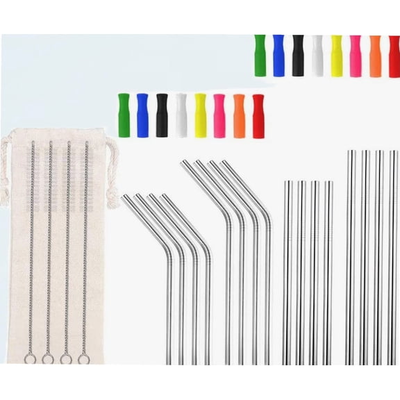 16 Short Metal Straws, 6mm 5.5" 6.5" Kids Reusable Straws+Silicone Tips+Cleaner, Mini Small Stainless Steel Straws Fit 8 10 12 oz Tumbler/Wine Tumblers, Reusable Cocktail Straws(Silver)