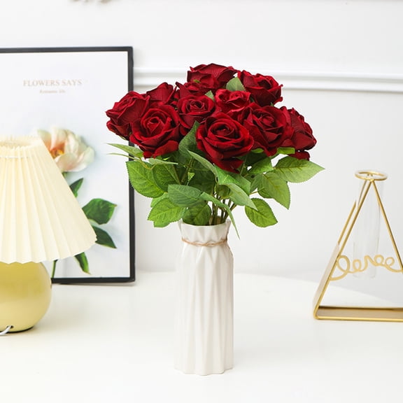 16” Single Long Stem Artificial Red Rose Realistic Faux Floral for Wedding Anniversary Elegant Home Decor,Realistic Artificial Flowers,Artificial flowers仿真花