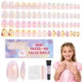 thumbnail image 1 of 16 Sizes 128 Pieces Press on Nails for Kids, 4 pack Kids Nail Kit Colorful Flower Almond Fake Nail Tips for Girls 8-12 Years Old with Jelly Nail Adhesives & Nail Glue Birthday Easter Gifts, 1 of 5