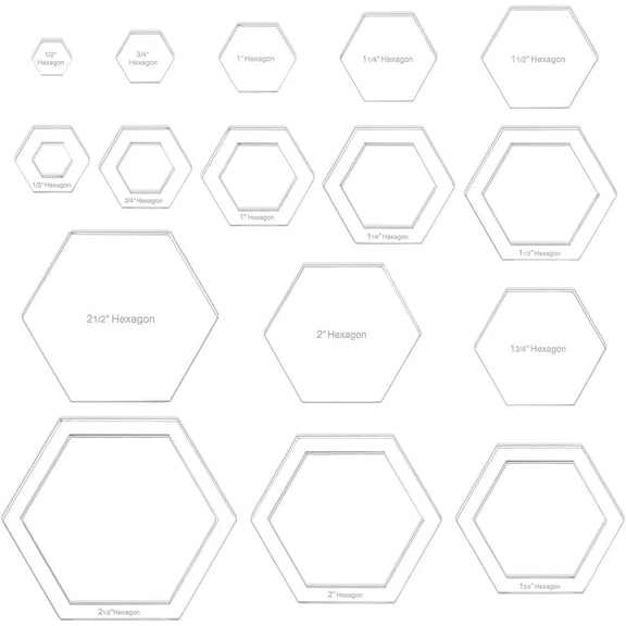 16 Sizes Hexagon Quilting Template Acrylic Intricate Sewing Machine Ruler Transparent Pressure Plate Router Template for DIY Hand Patchwork Cutting Craft 6mm Thick diy