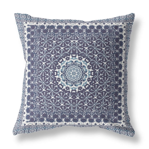 16†Slate Blue Holy Floral Indoor Outdoor Throw Pillow