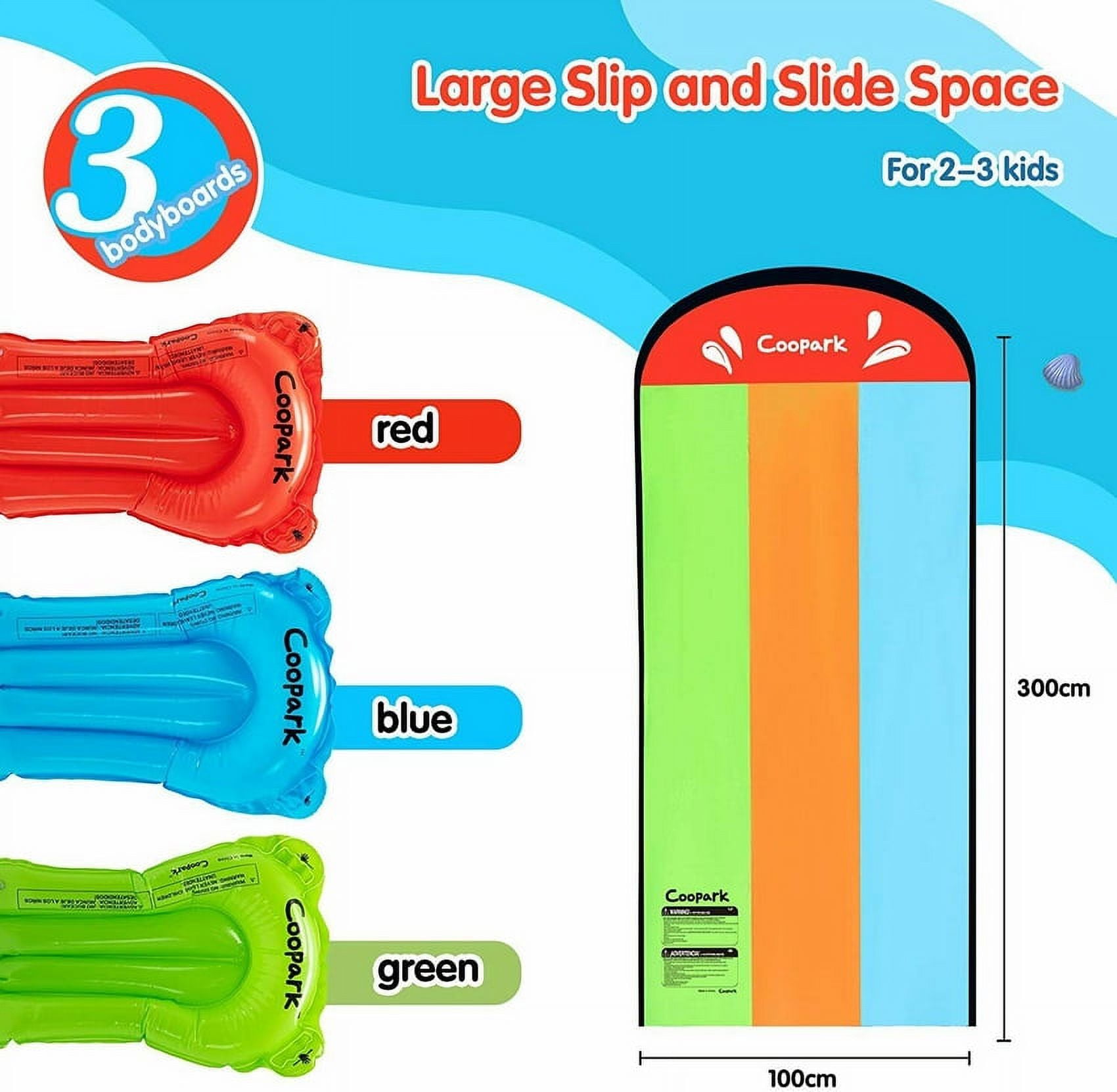 Coopark Triple Lane Inflatable Lawn Water Slide, Kids and Adults, 16 ft