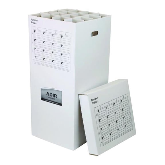 AdirOffice ALHI623 16 Slot Blueprint Rolled File Upright Storage Box, 16 Compartments, 17.5 x 17.5 x 37 in., White