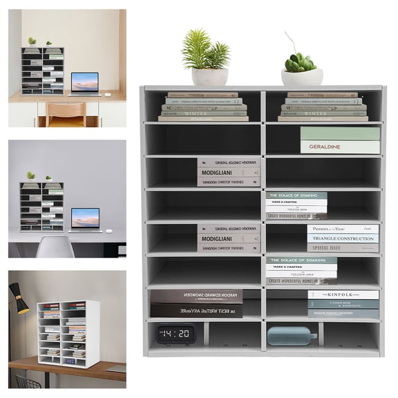 16-Slot File Organizer, File Storage Holder, White, for Offices, Classrooms, Study Rooms, and More to Store Books, Magazines, Emails, Bills, Binders, Diaries, Paper, Documents