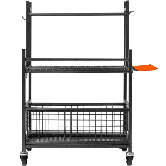 16 Slot Garden Tool Organizer with Hooks and Wheels Metal Yard Tool Rack Holder for Garage Shed Outdoor Storage of Long Handled Tools Rake Broom