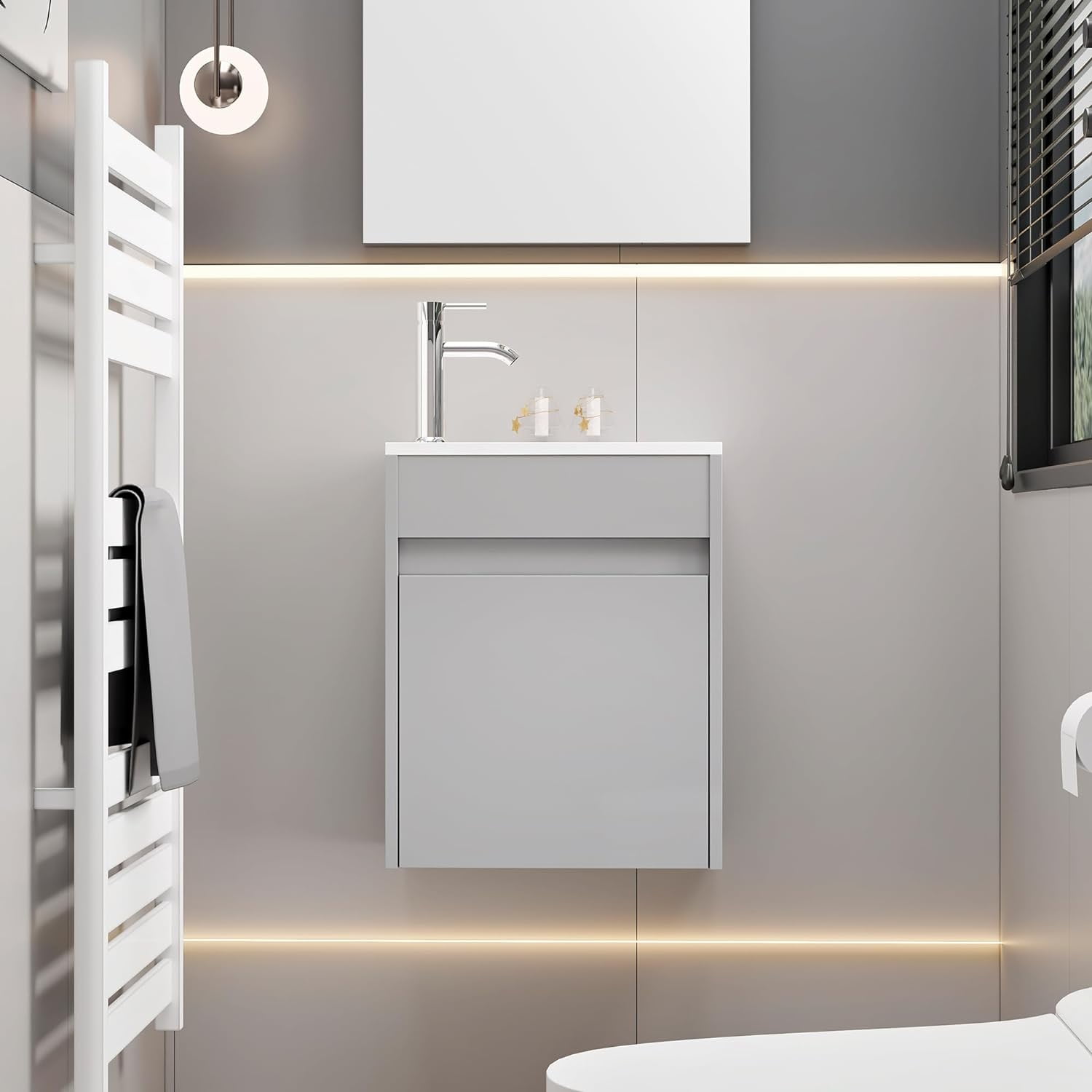 16" Small Bathroom Vanity Sink Combo, Modern Painted Wall Mounted ...