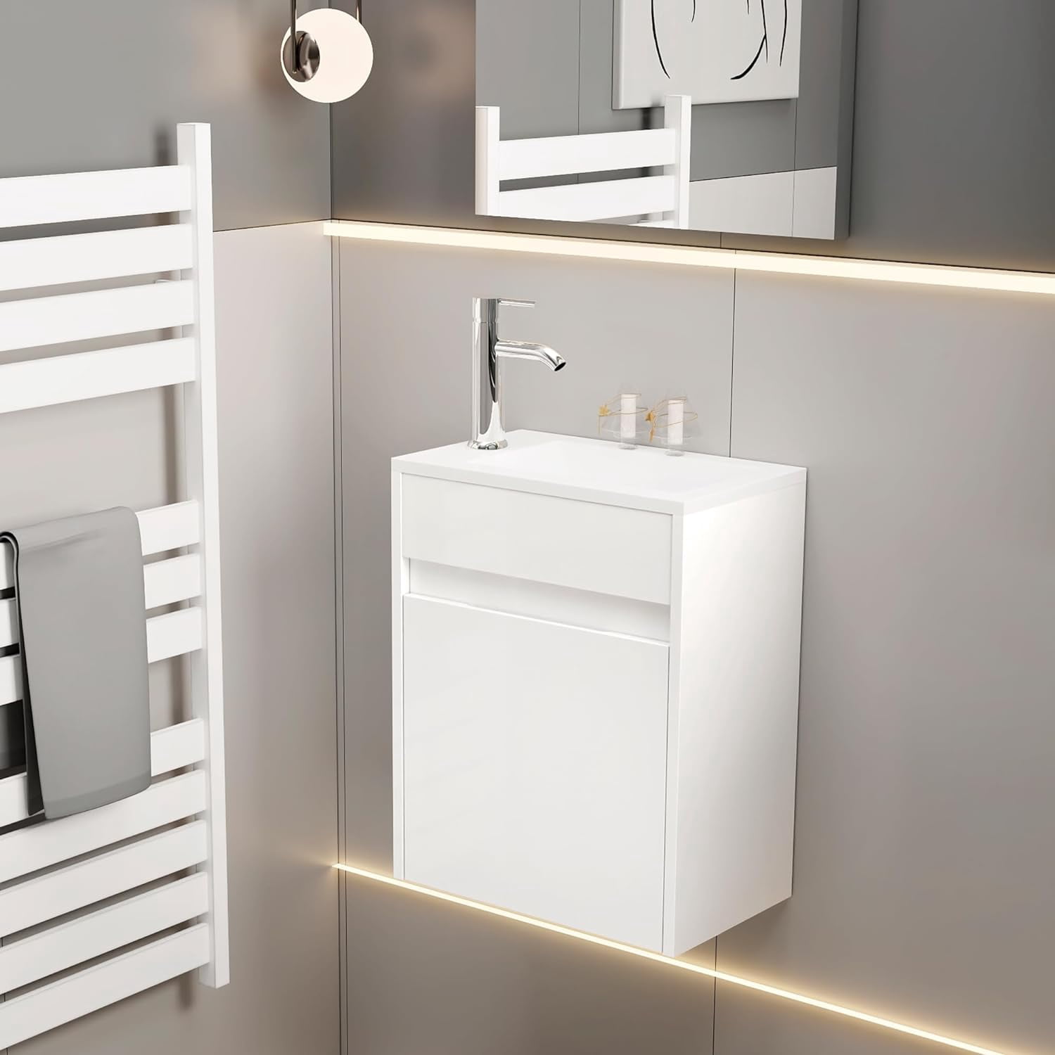 16" Small Bathroom Vanity Sink Combo, Modern Painted Wall Mounted ...