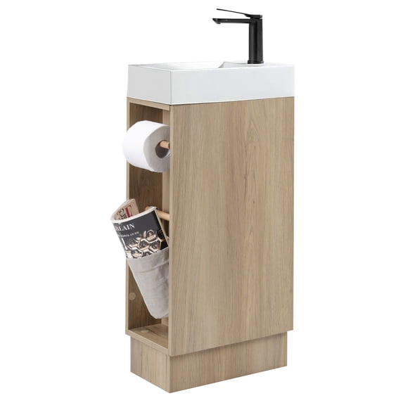 16" Small Bathroom Vanity with Sink,Small Space Fit,2 Toilet Paper Holders & Storage Pocket